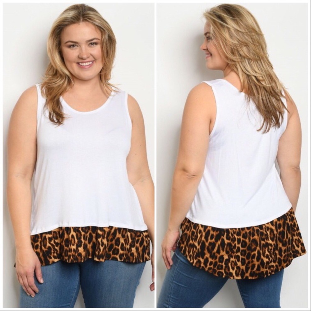 White Leopard Print Plus Size Layering Tank